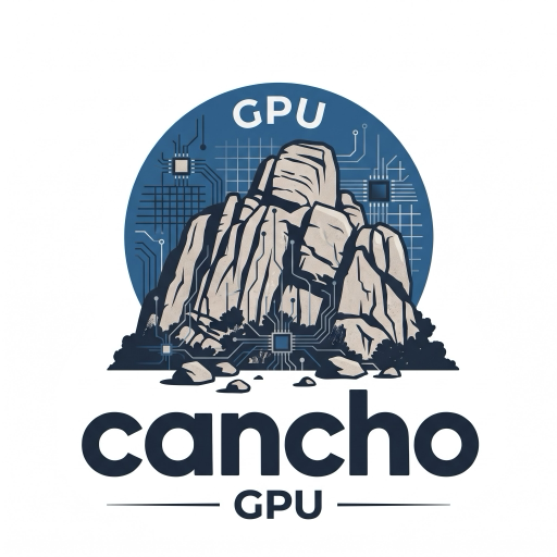 cancho-gpu logo: a granite outcrop with circuit traces on a blue disc